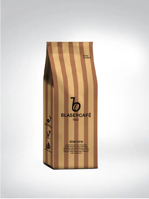 Packung Blasercafé Marrone mit braunem Streifendesign