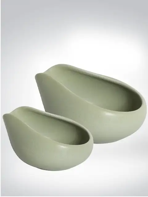 Two stylish grey ceramic bowls in different sizes on a white background