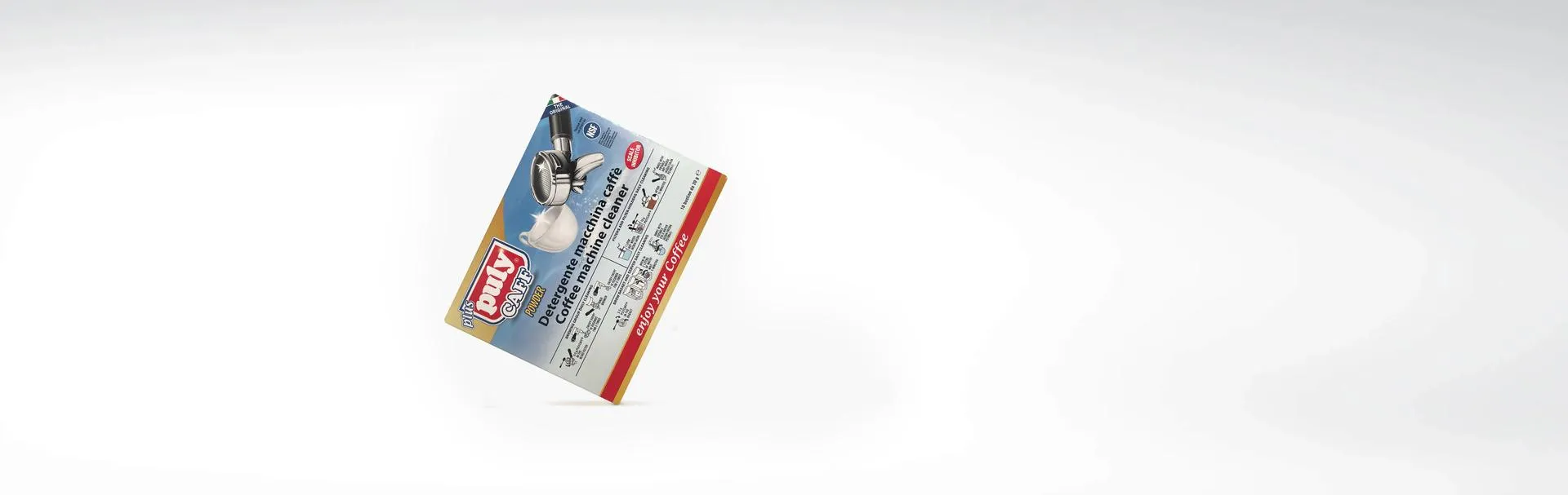 Emballage d'un détartrant pour machine à café en design bleu-blanc