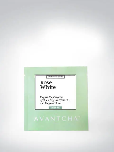 Verpackung des Avantcha Rose White Tees mit weißem Tee und duftenden Rosen