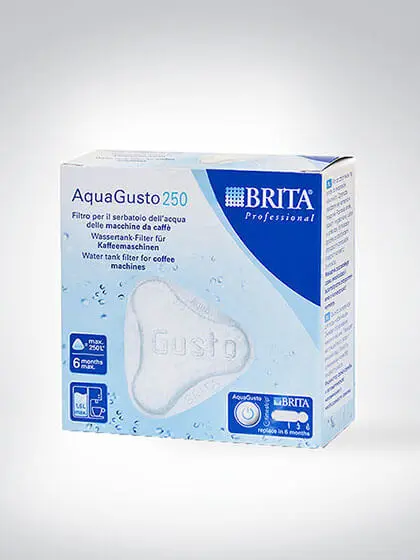 Verpackung des Brita AquaGusto 250 Wasserfilters für Kaffeemaschinen