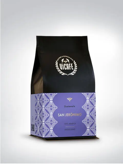 Verpackung des Guatemala San Jerónimo Kaffees, 100% Arabica, Single Estate, von Uícafe.