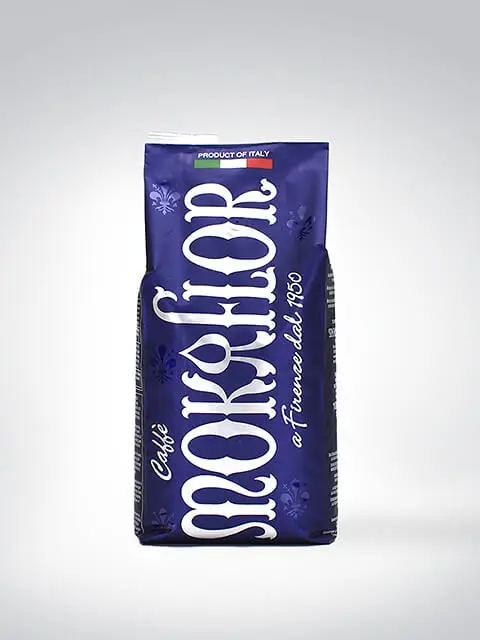 Packung Mokaflor Kaffee, italienische Röstung, Produkt aus Florenz, Italien.