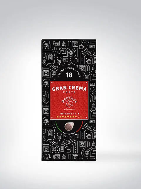 Verpackung von Gran Crema Forte Espressopads mit 18 Stück