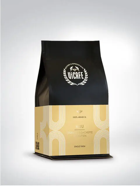 Verpackung des ViCafe 100% Arabica Kaffees, Yirgacheffe Äthiopien, Single Farm