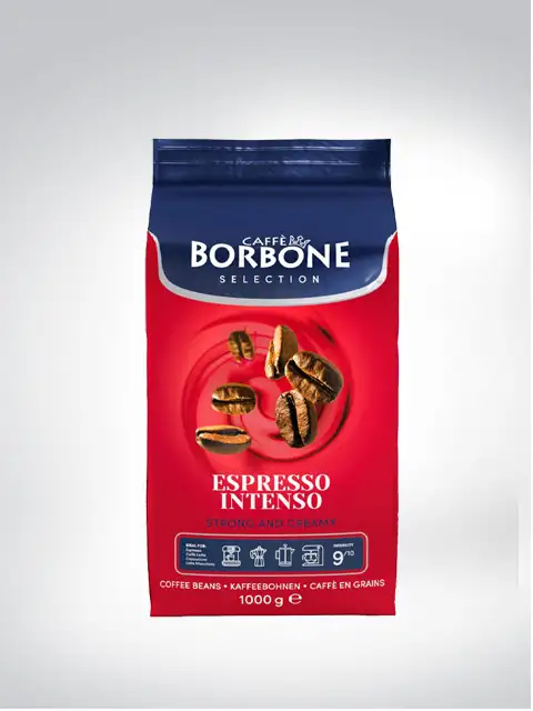 Caffè Borbone Espresso Intenso package, red bag with coffee beans