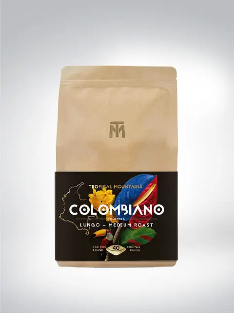 Kaffeepackung Tropical Mountains Colombiano Lungo mit mittelstarker Röstung