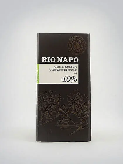 Verpackung der Rio Napo Schokolade mit 40% Kakaoanteil aus Ecuador