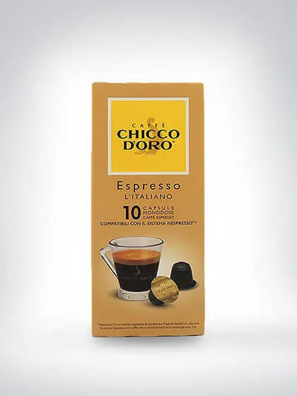 Verpackung von Chicco d'Oro Espresso L'Italiano Kaffeekapseln, kompatibel mit Nespresso-System, 10 Kapseln