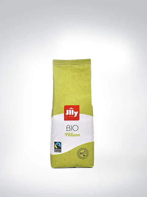 Packung Jilly Cafe Bio Milano Kaffee mit Bio- und Fairtrade-Siegel