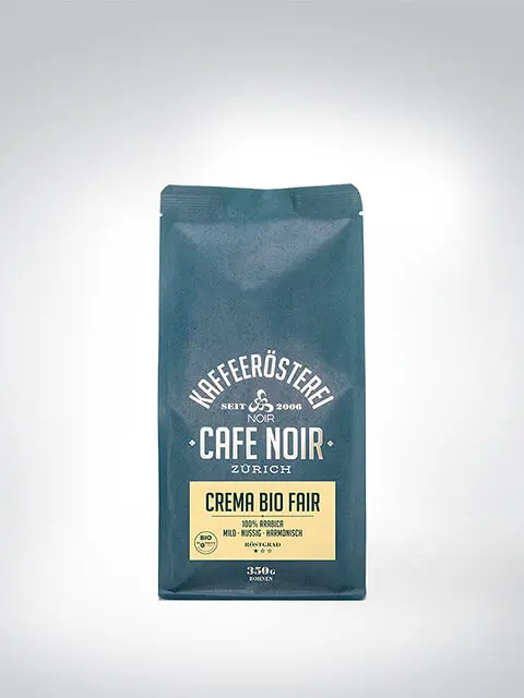 Cafe Noir Crema Bio Fair Kaffee, 250g Packung, mild, nussig, 100% Arabica, Bio- und Fairtrade-zertifiziert, von Kaffeerösterei Cafe Noir Zürich