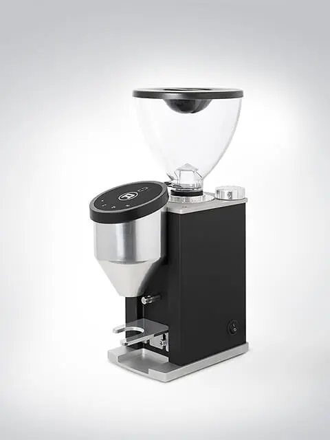 Elektrische Kaffeemühle mit transparentem Bohnenbehälter und schwarzem Gehäuse