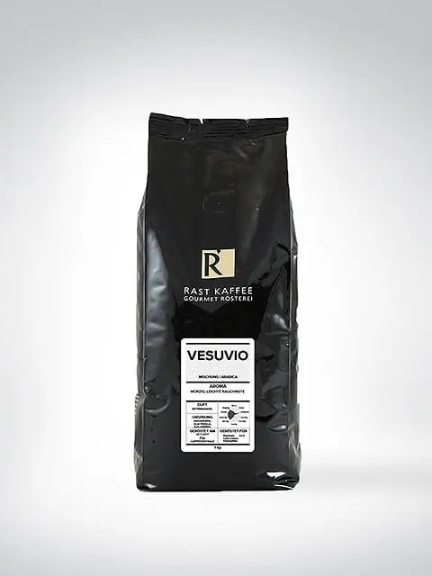 Packung des Vesuvio Kaffees von Rast Kaffee Gourmetrösterei, 1 kg Beutel