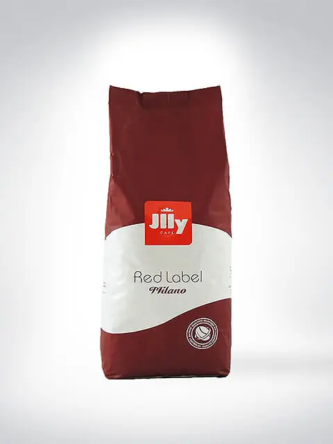 Packung Jilly Café Red Label Milano Kaffeebohnen 1kg auf weißem Hintergrund