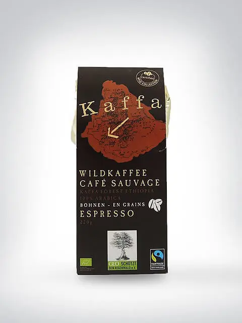 Verpackung von Kaffa Wildkaffee Café Sauvage Espresso Bohnen aus Äthiopien, 220g