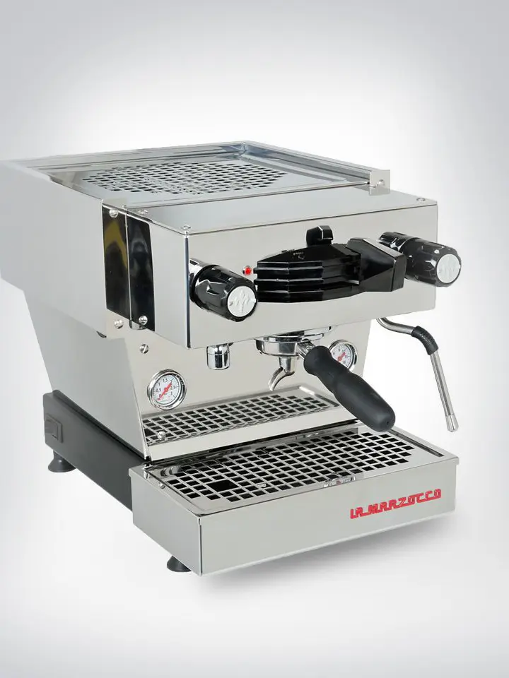 Espressomaschine aus Edelstahl mit Doppelgriff und eingebautem Thermometer