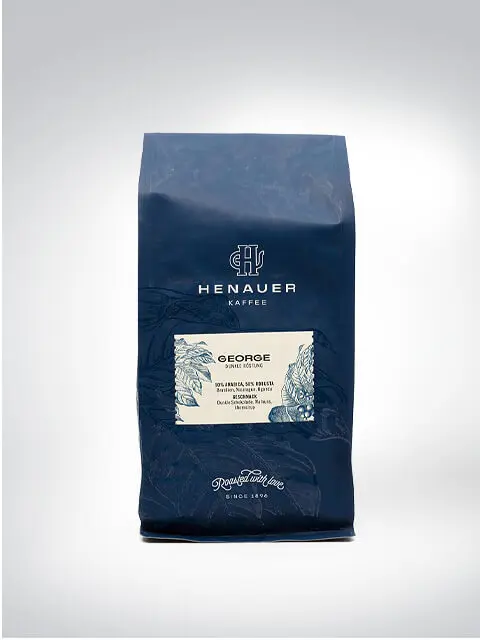 Eine 1 kg Packung Henauer Kaffee George Blend, ganze Bohnen