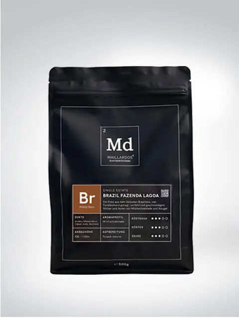 Schwarze Verpackung von Maillardos Kaffee Brazil Fazenda Lagoa, Single Estate, 500g