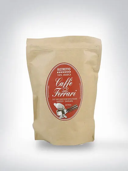 Verpackung von Caffè Ferrari Ristretto 100% Arabica Kaffee mit 10 Pads