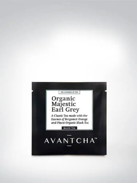 Eine Packung Avantcha's Organic Majestic Earl Grey Tee mit Bergamotte und schwarzem Tee