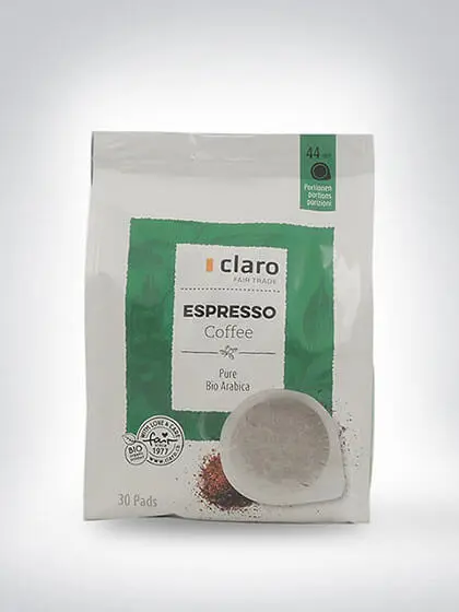 Packung Claro Fair Trade Bio Arabica Espresso Kaffeepads, 30 Stück