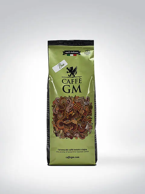 Verpackung von Caffè GM Bio Kaffeebohnen, 100% italienischer Bio-Kaffee