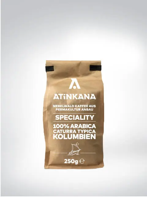 Verpackung von ATiNKANA 100% Arabica Caturra Typica Kaffee, 250g, aus Kolumbien