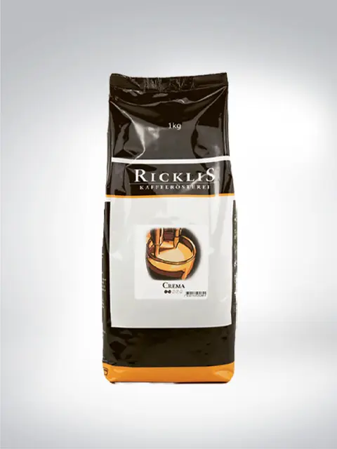 Verpackung von Ricklis Kaffeerösterei Crema, 1 kg Bohnenkaffee