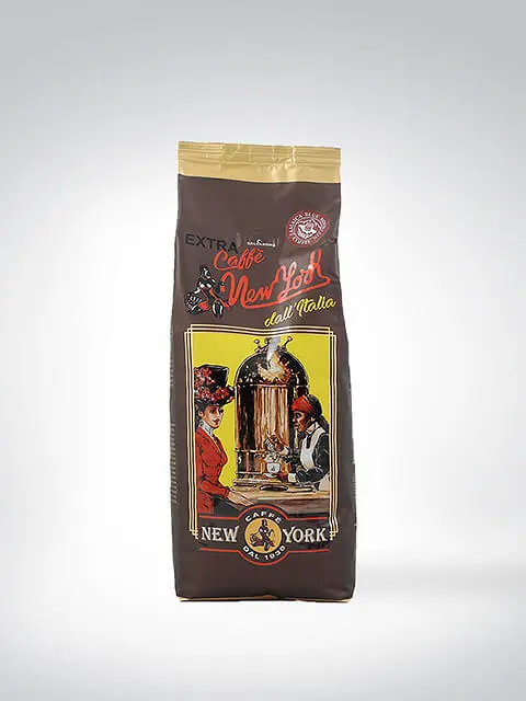Verpackung des Caffè New York mit nostalgischem Design und Aufdruck Extra Qualität, italienischer Espresso.