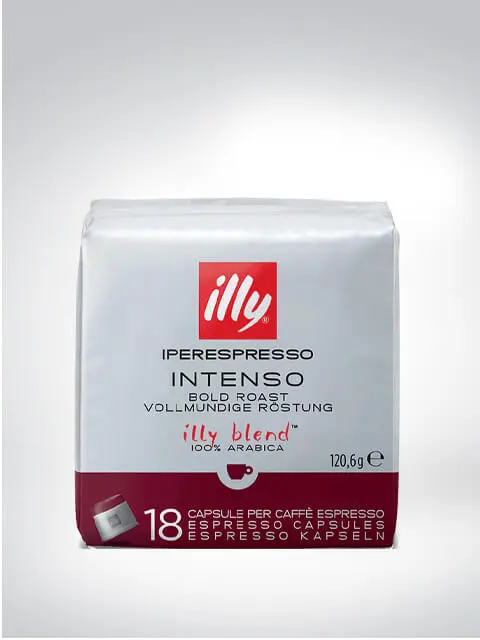 Packung Illy Iperespresso Intenso Kaffeekapseln mit 18 Kapseln, vollmundige Röstung