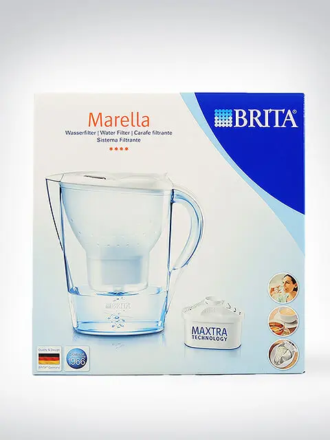 Produktverpackung des Brita Marella Wasserfilters mit Maxtra Technologie