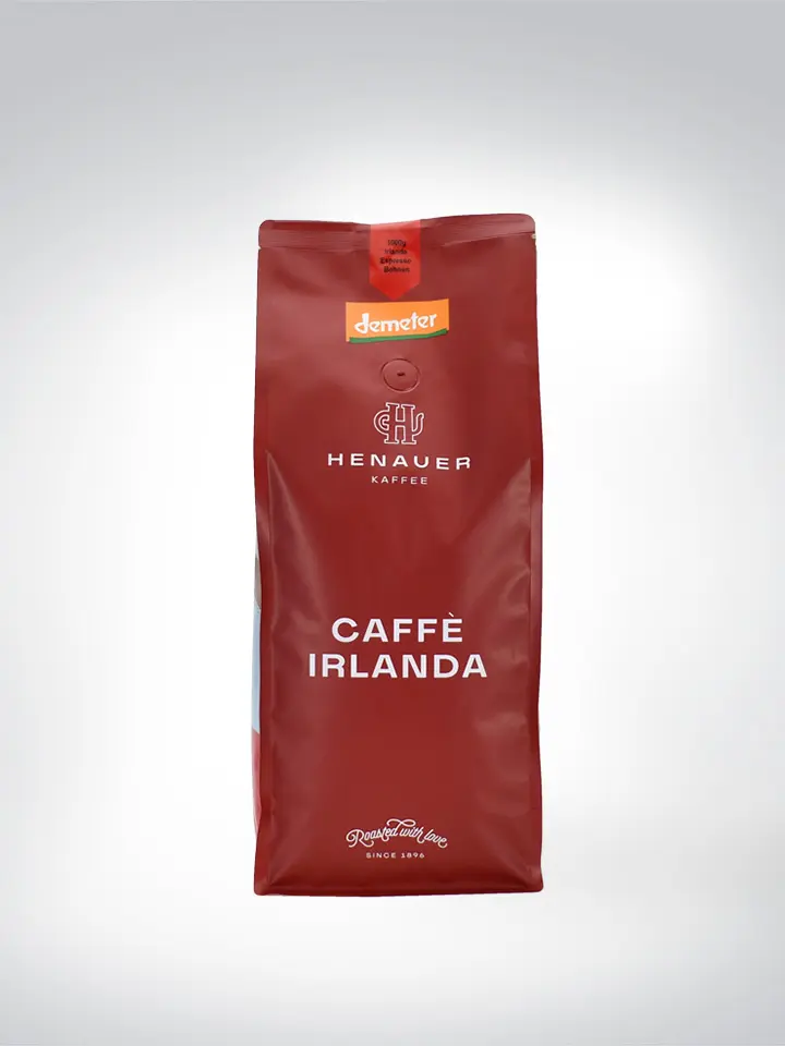 Packung Henauer Kaffee Caffè Irlanda, 1000g, mit Demeter-Siegel für Espressobohnen