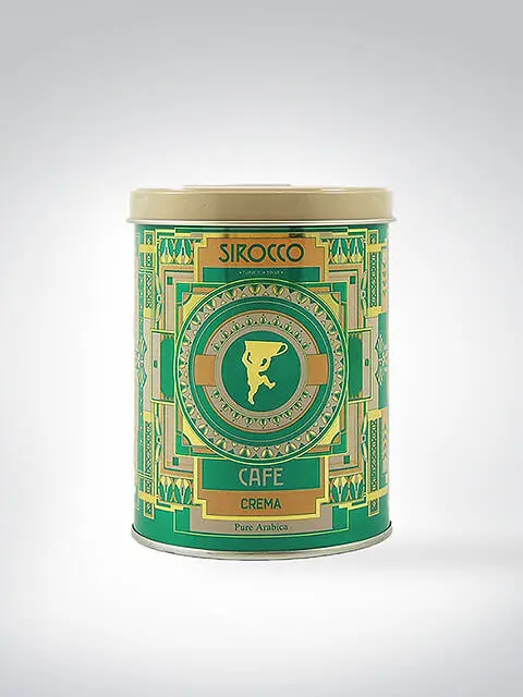 Dose mit Sirocco Café Crema, Pure Arabica, in elegantem Design