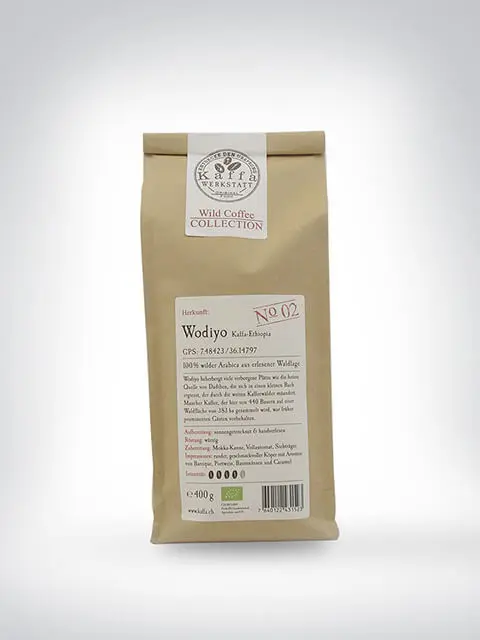 Packung Wodiyo Kaffee aus Äthiopien, 400 g, 100% Arabica, Bio-zertifiziert, Produktbild