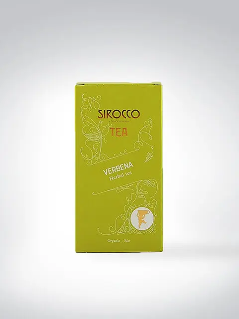 Verpackung des Sirocco Verbena Kräutertees, Bio und organisch