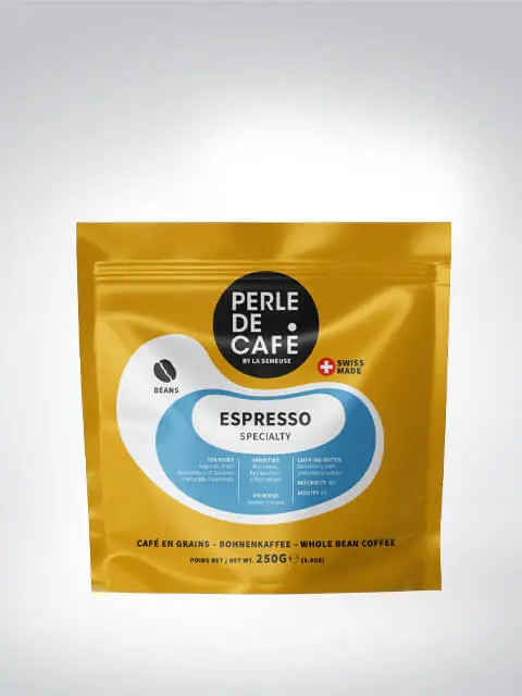 Verpackung von Perle de Café Espresso Spezialität, 250g, ganze Bohnen, Swiss Made