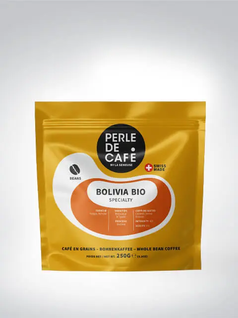 Verpackung von Perle de Café Bolivia Bio Bohnenkaffee, 250g, Swiss Made