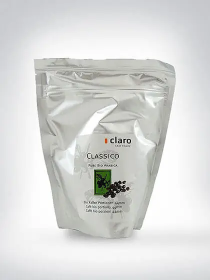 Verpackung Claro Fair Trade Bio Kaffee Classico, 100% Arabica, 44 g Portionen