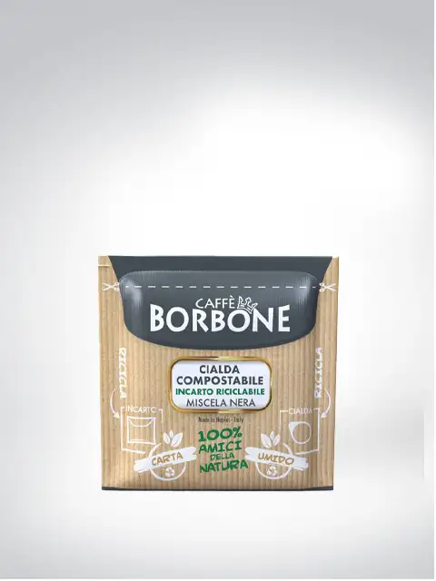 Caffè Borbone pack, compostable with blend description 'Miscela Nera'