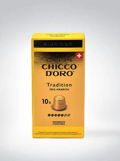 Verpackung der Chicco d'Oro Tradition Kaffeekapseln, 100% Arabica, Nespresso-kompatibel, 10 Stück