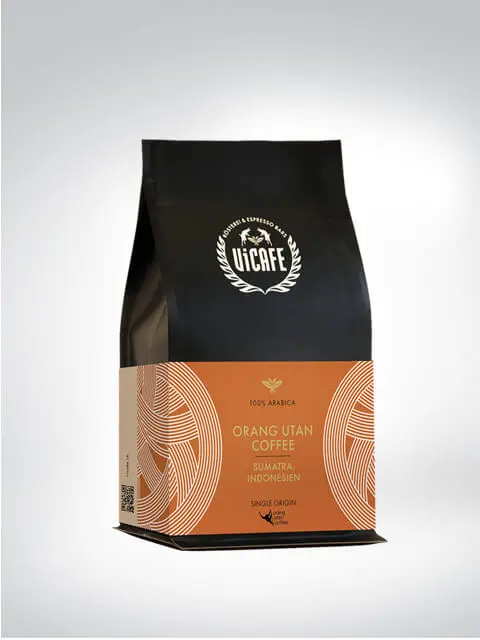 Packung Orang Utan Coffee, 100% Arabica, aus Sumatra, Indonesien, von der Marke ViCAFE