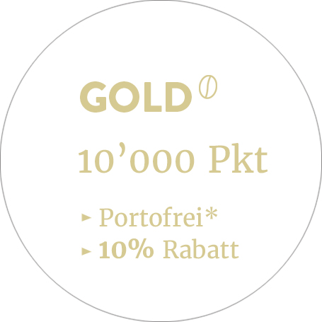 Runde Grafik mit dem Text: Gold 10.000 Punkte, portofrei, 10% Rabatt