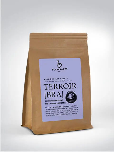 Verpackung von Blasercafé Terroir Brasilien Single Estate Kaffee