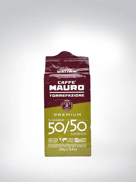 Verpackung von Caffè Mauro Torrefazione Premium Kaffee, Mischung aus 50% Arabica und 50% Robusta, 250 Gramm