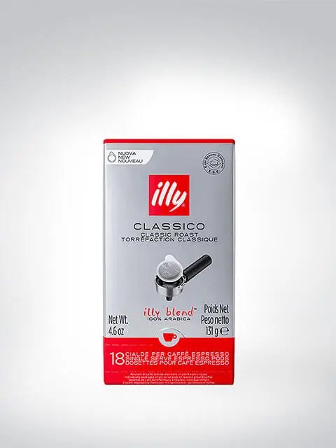 Verpackung von illy Classico Kaffeepads mit 18 Stück, 100% Arabica, 131 g