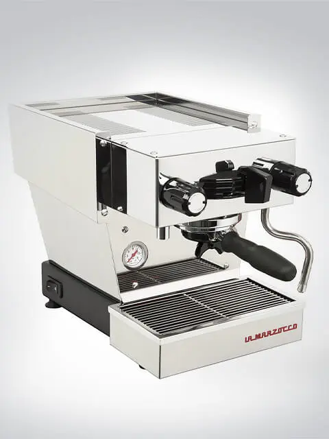 Silberne La Marzocco Linea Mini Espressomaschine mit Seitendampfdüse und Temperaturanzeige